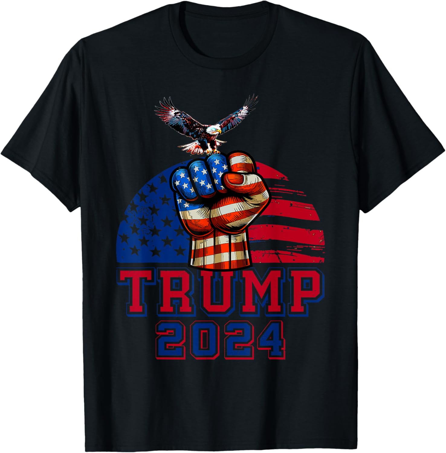 Trump 2024 Red White Blue Patriotic American Flag Eagle T-Shirt - T-Shirt | Black