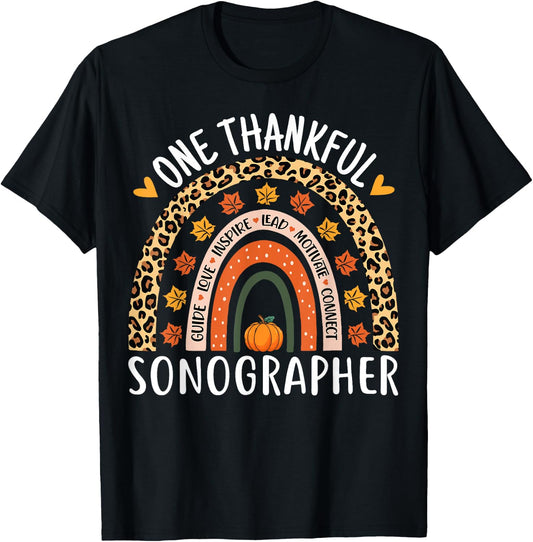 Thankful Sonographer Thanksgiving Rainbow Sonogram Nurse T-Shirt - T-Shirt | Black