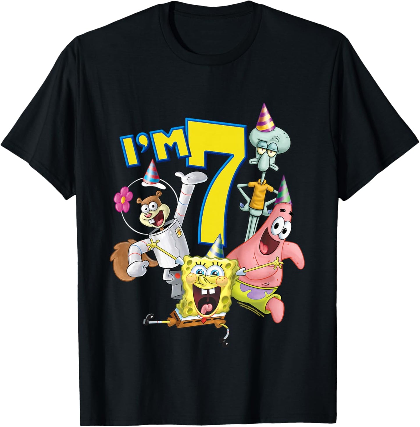 Kinder SpongeBob SquarePants 7th Birthday Today I'm 7 T-Shirt - T-Shirt | Black