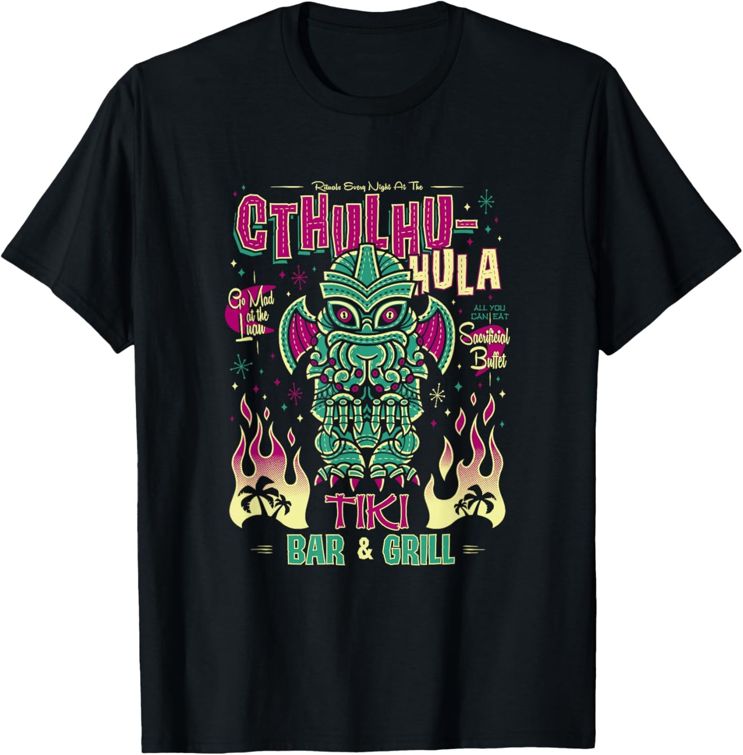 Cthulhu Tiki Bar - Creepy Cute Hawaiian Love Craft Monster T-Shirt - T-Shirt | Black