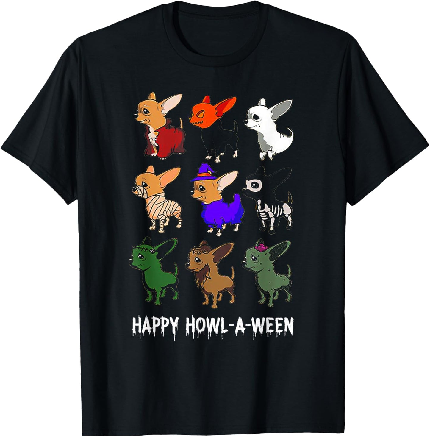 Funny Chihuahua Dog Halloween Happy Howl-o-ween T-Shirt - T-Shirt | Black