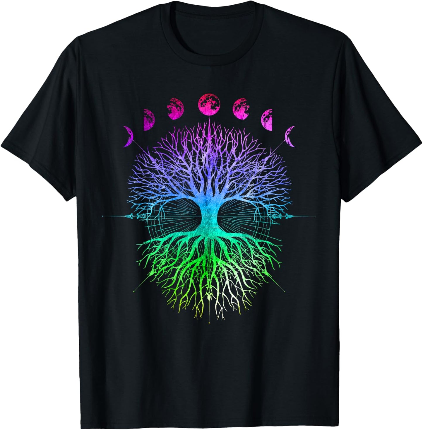 Phases of the Moon Tree of Life Hippy T-Shirt - T-Shirt | Black