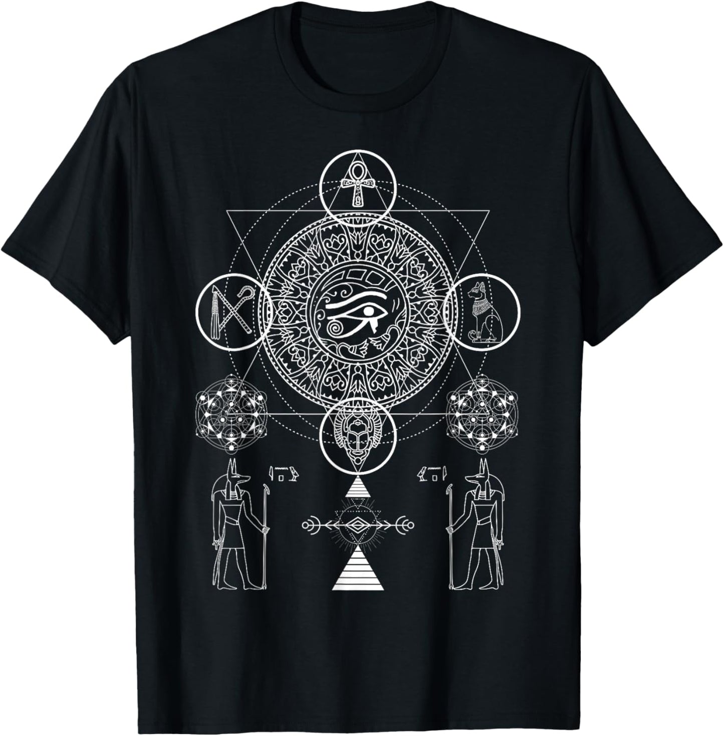 Sacred Geometry Egyptian Anubis Eye Of Horus Art T-Shirt - T-Shirt | Black