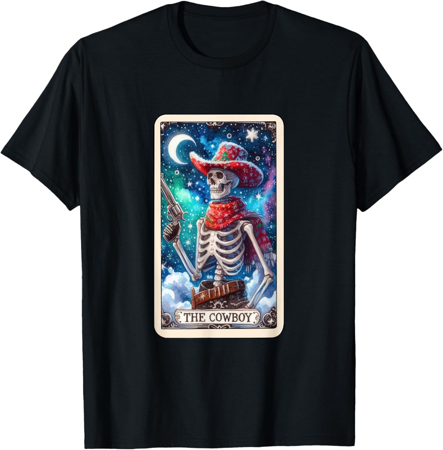 The Cowboy Tarot Card Skeleton Skull Funny Christmas T-Shirt - T-Shirt | Black
