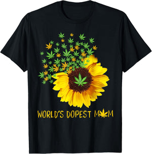 World's Dopest Mom Sunflower Weed Cannabis Funny T-Shirt - T-Shirt | Black