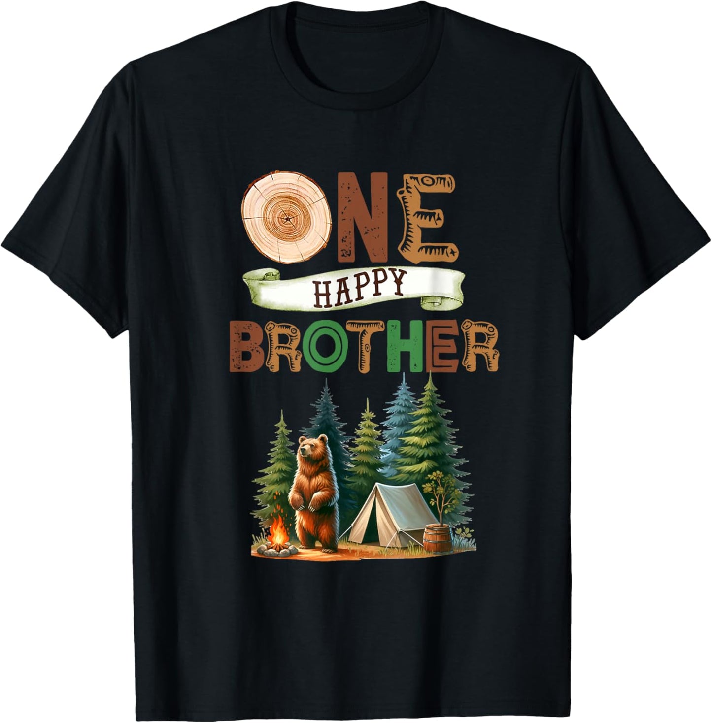 One Happy Brother Camper First Birthday Camping Bear Bro T-Shirt - T-Shirt | Black