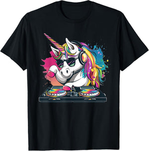 Cartoon Unicorn DJ T-Shirt - T-Shirt | Black