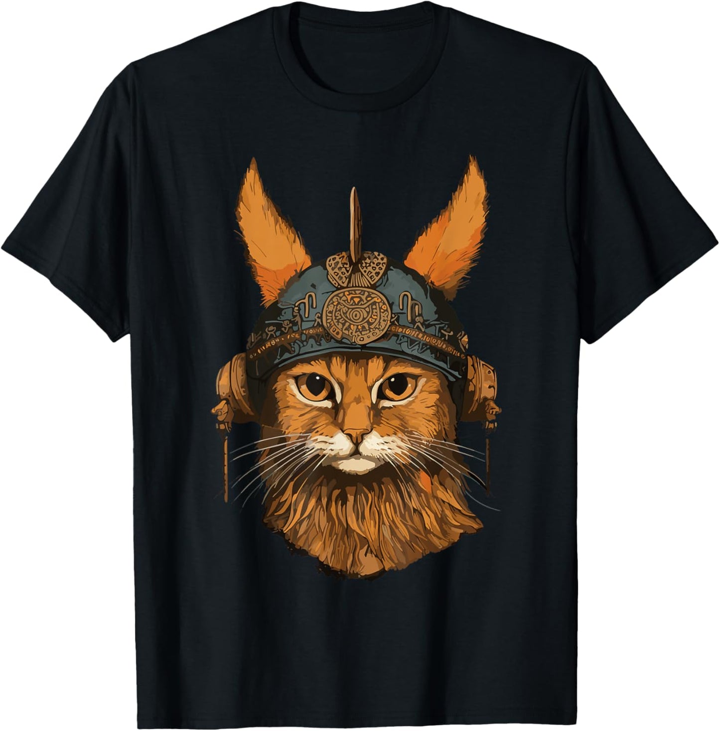 Viking Cat With Viking Helmet Norwegian Nordic Mjolnir Axes T-Shirt - T-Shirt | Black