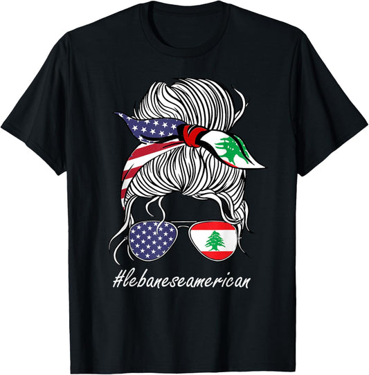 Lebanon Heritage American Grown Women Girl Lebanon Flag T-Shirt - T-Shirt | Black