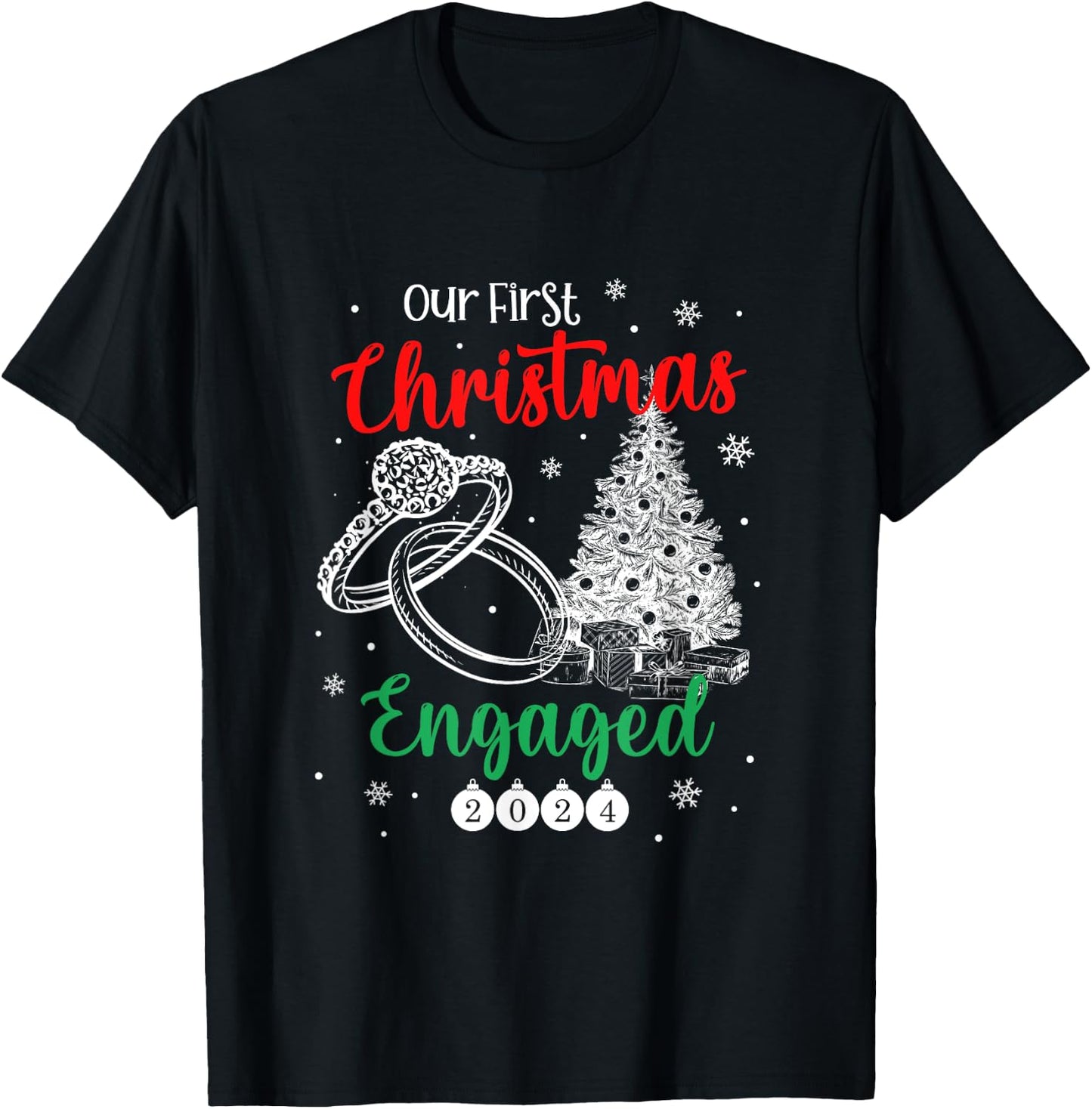1st Christmas Engaged 2024 Matching Couples Mr and Mrs Xmas T-Shirt - T-Shirt | Black