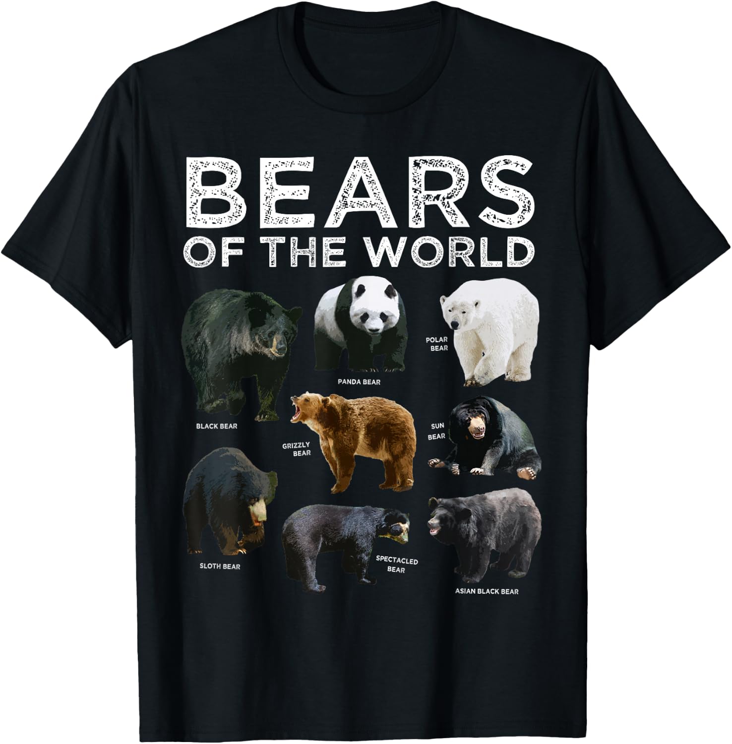 Eight Bears of the World Panda Polar Grizzly Black Cute T-Shirt - T-Shirt | Black
