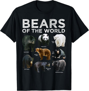 Eight Bears of the World Panda Polar Grizzly Black Cute T-Shirt - T-Shirt | Black