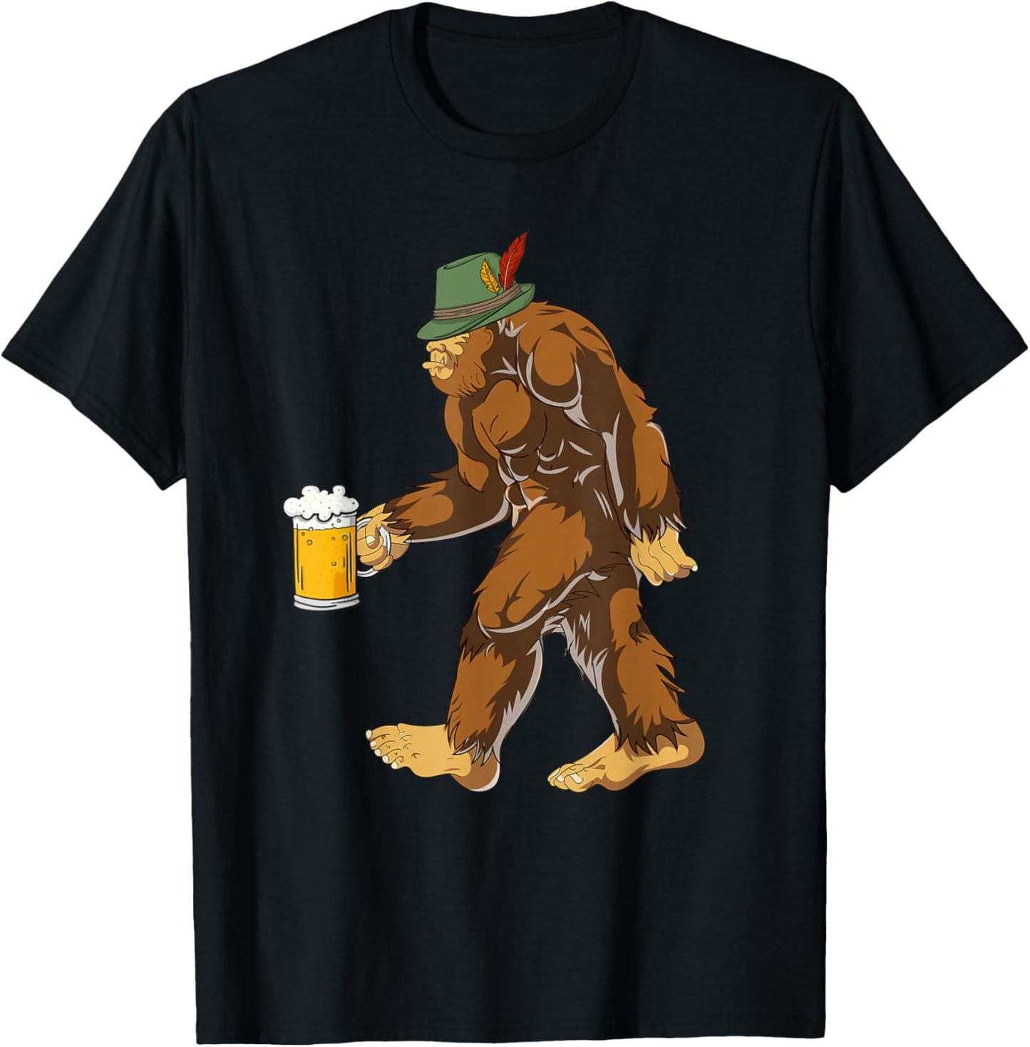 German Bigfoot Lederhosen Funny Beer Oktoberfest T-Shirt - T-Shirt | Black