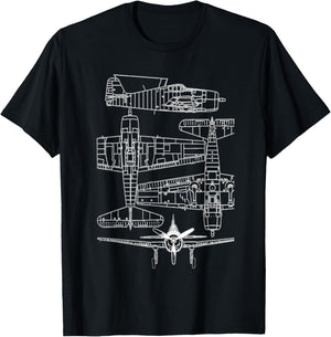 Grumman F6F Hellcat WW2 Navy Airplane Blueprint T-Shirt - T-Shirt | Black