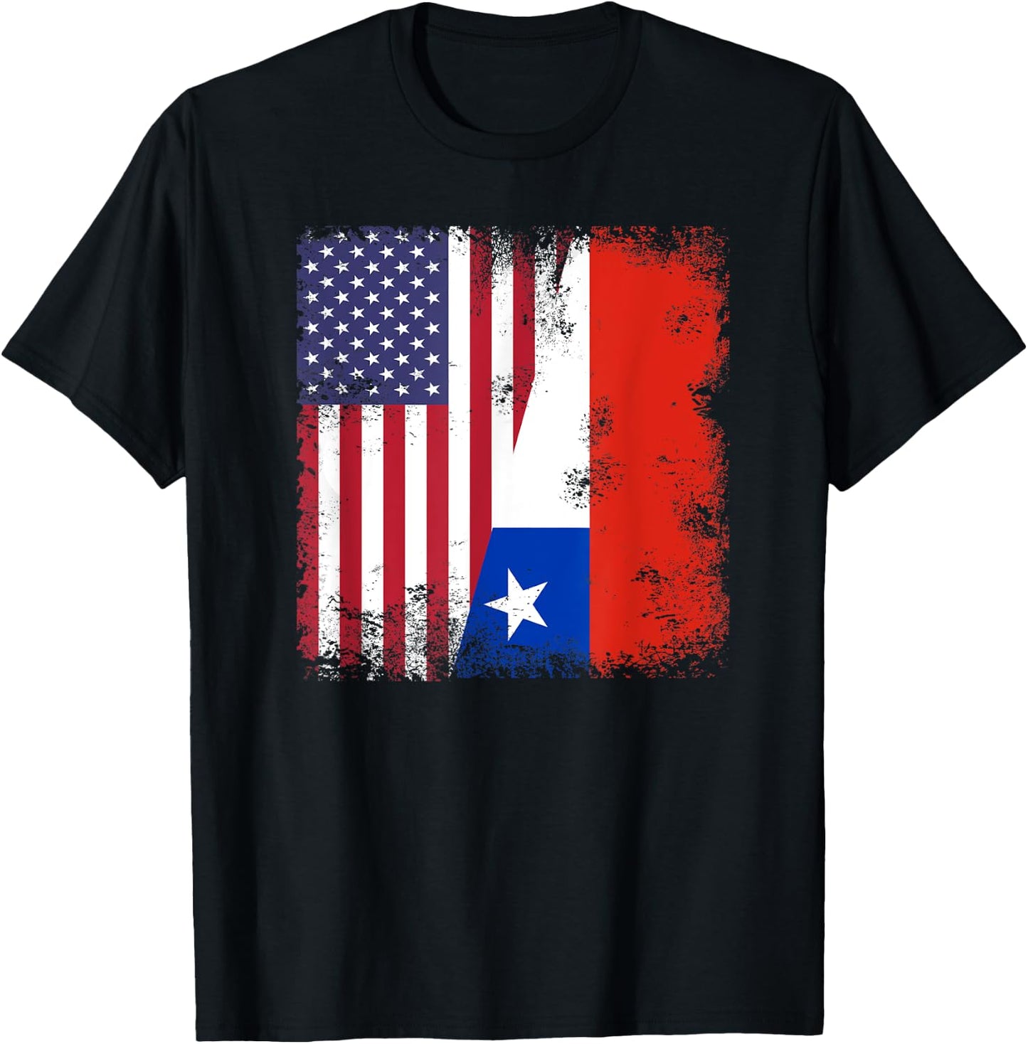 Half Chilean Flag | Vintage Chile USA Gift T-Shirt - T-Shirt | Black