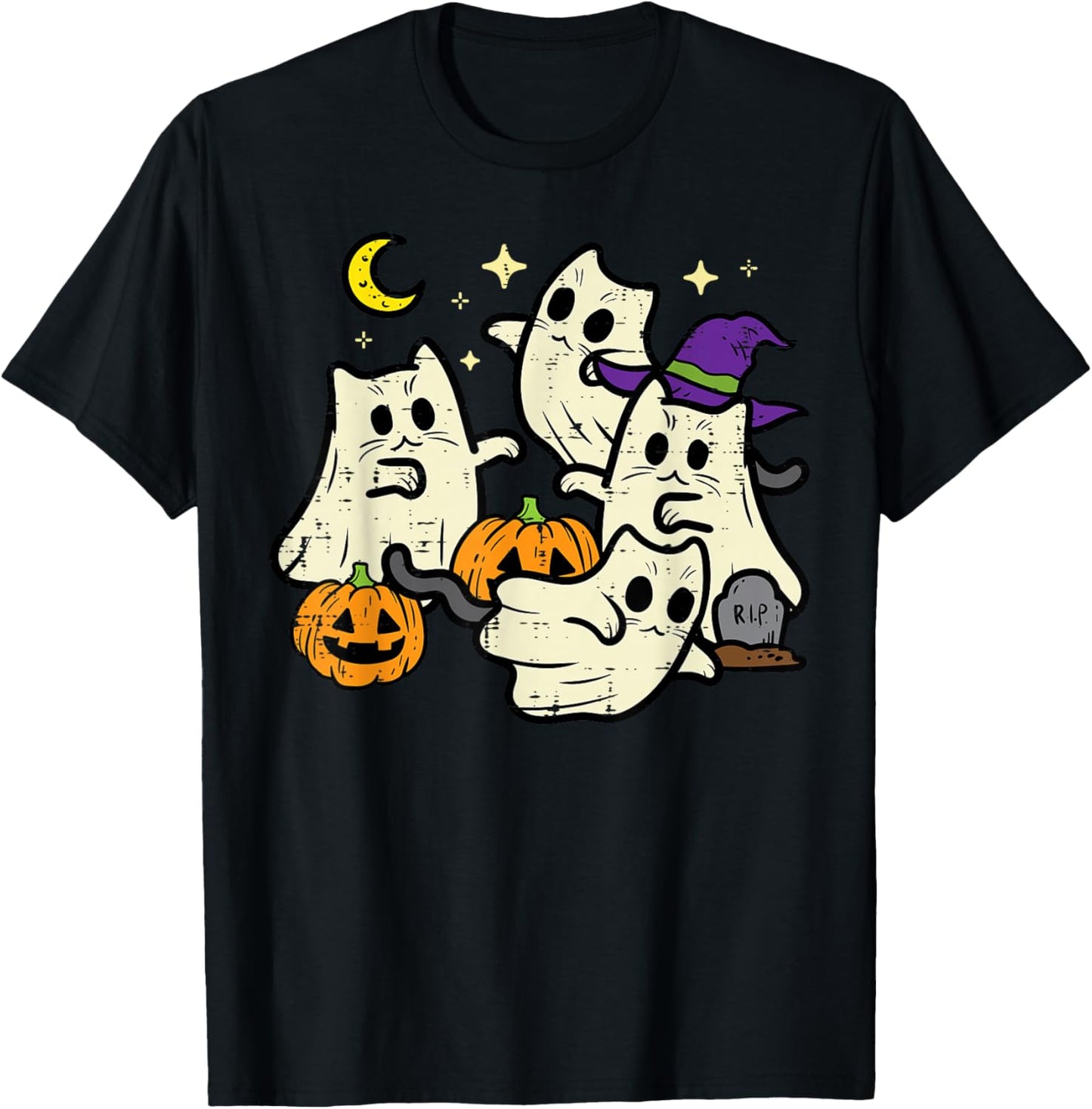 Halloween Black Cats Ghosts Costume Women Girls Kids Toddler T-Shirt - T-Shirt | Black