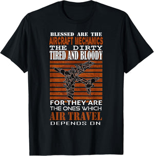 Blessed Are The Aircraft Mechanics Gifts Maintenance T-Shirt - T-Shirt | Black