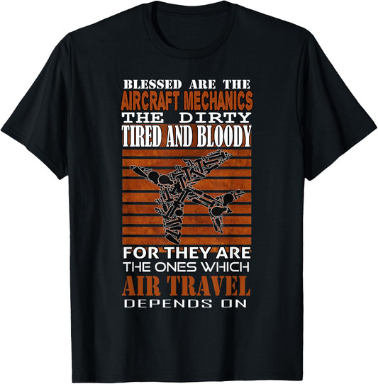 Blessed Are The Aircraft Mechanics Gifts Maintenance T-Shirt - T-Shirt | Black