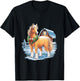 Festive Horse with Wreath in Snowy Barnyard Scene T-Shirt - T-Shirt | Black