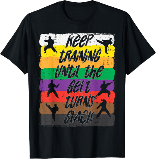 Karate Training Belt Turns Black Martial Arts Men Women Kids T-Shirt - T-Shirt | Black