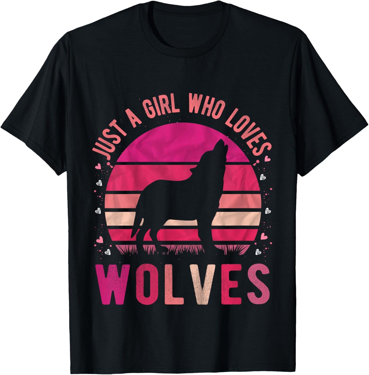 Just a Girl Who Loves Wolves Vintage Retro Gift T-Shirt - T-Shirt | Black