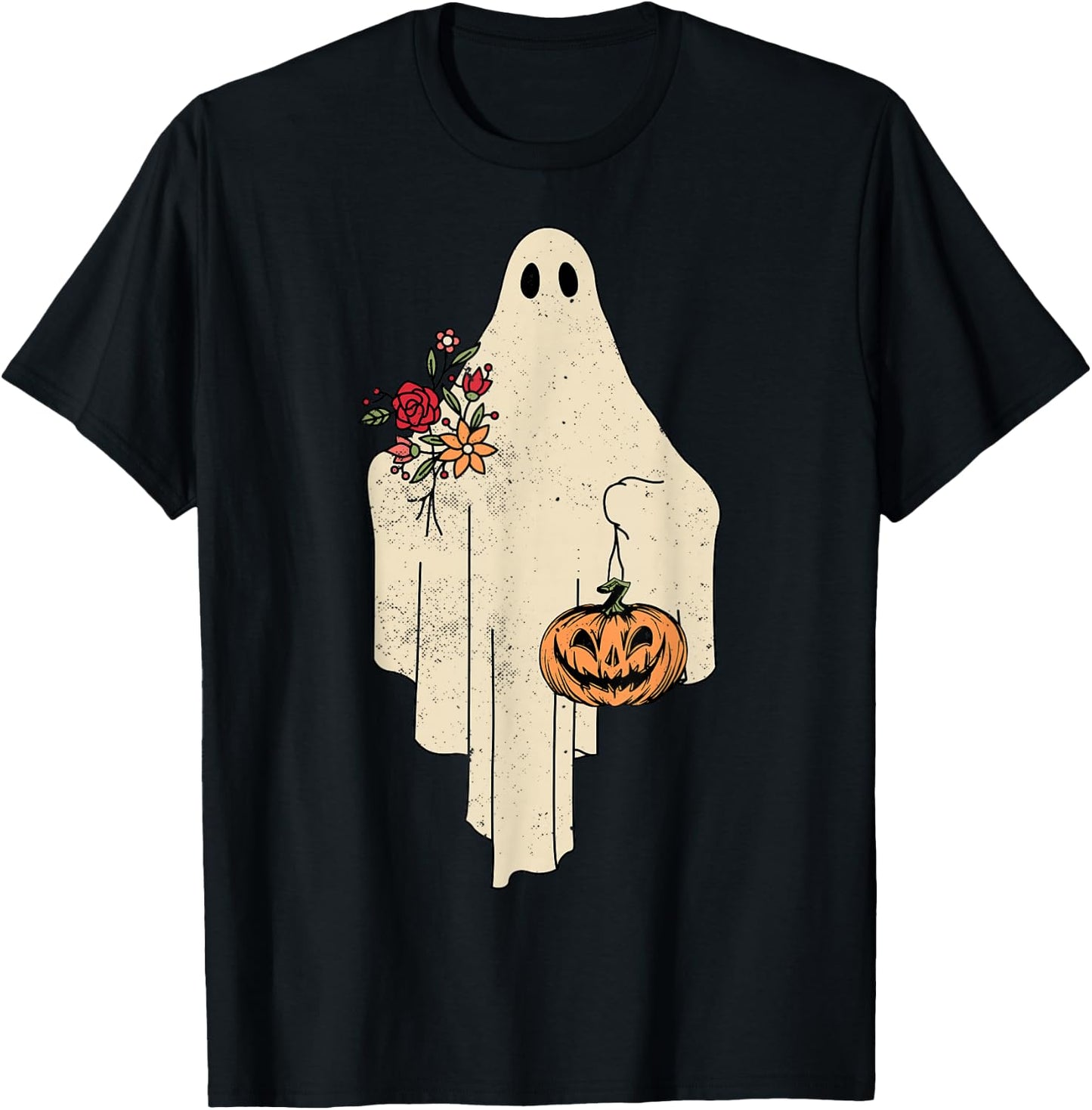 Vintage Floral Ghost Cute Halloween Costume Funny Graphic T-Shirt - T-Shirt | Black