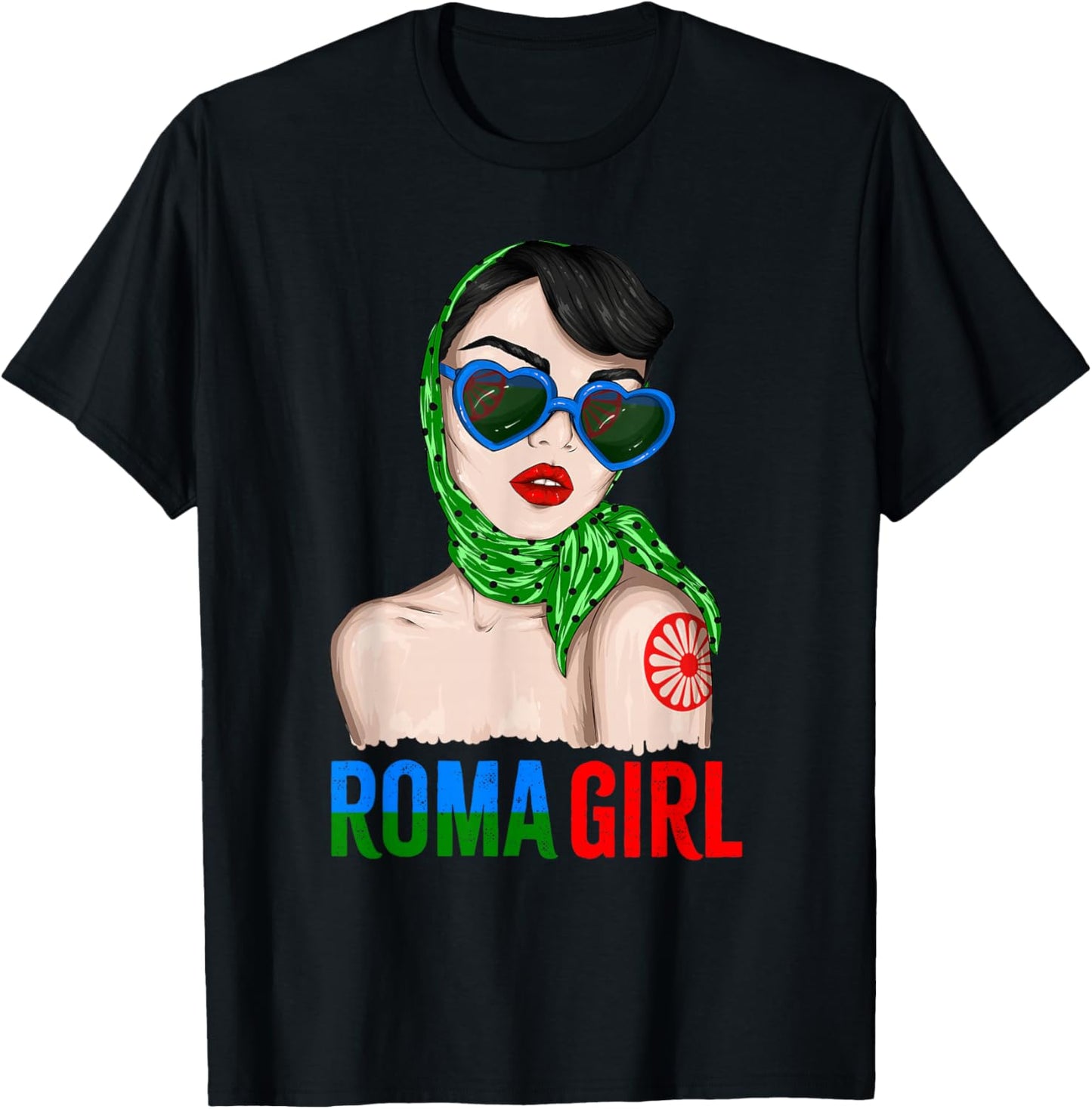 Roma Traveller Girl - Romani Flag Proud T-Shirt - T-Shirt | Black