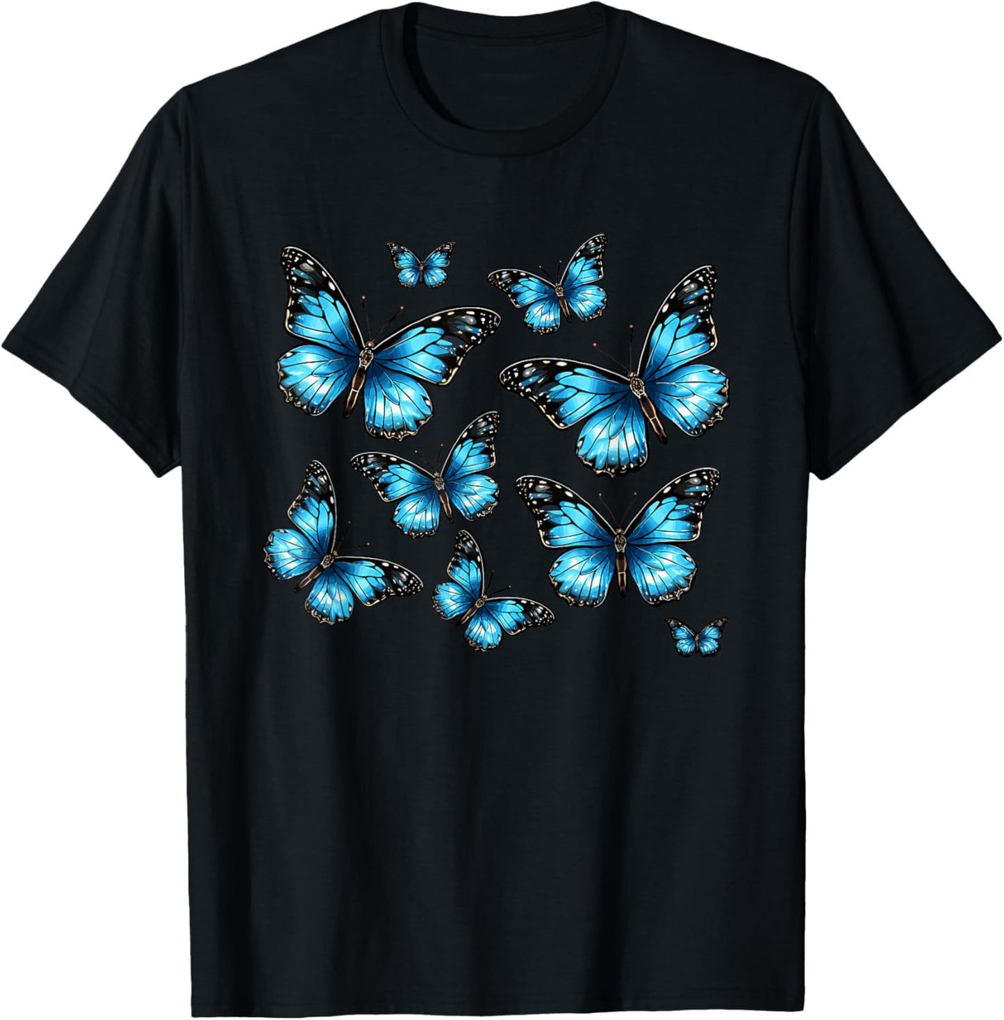 Blue Morpho Butterfly Art Entomologist Flower T-Shirt - T-Shirt | Black