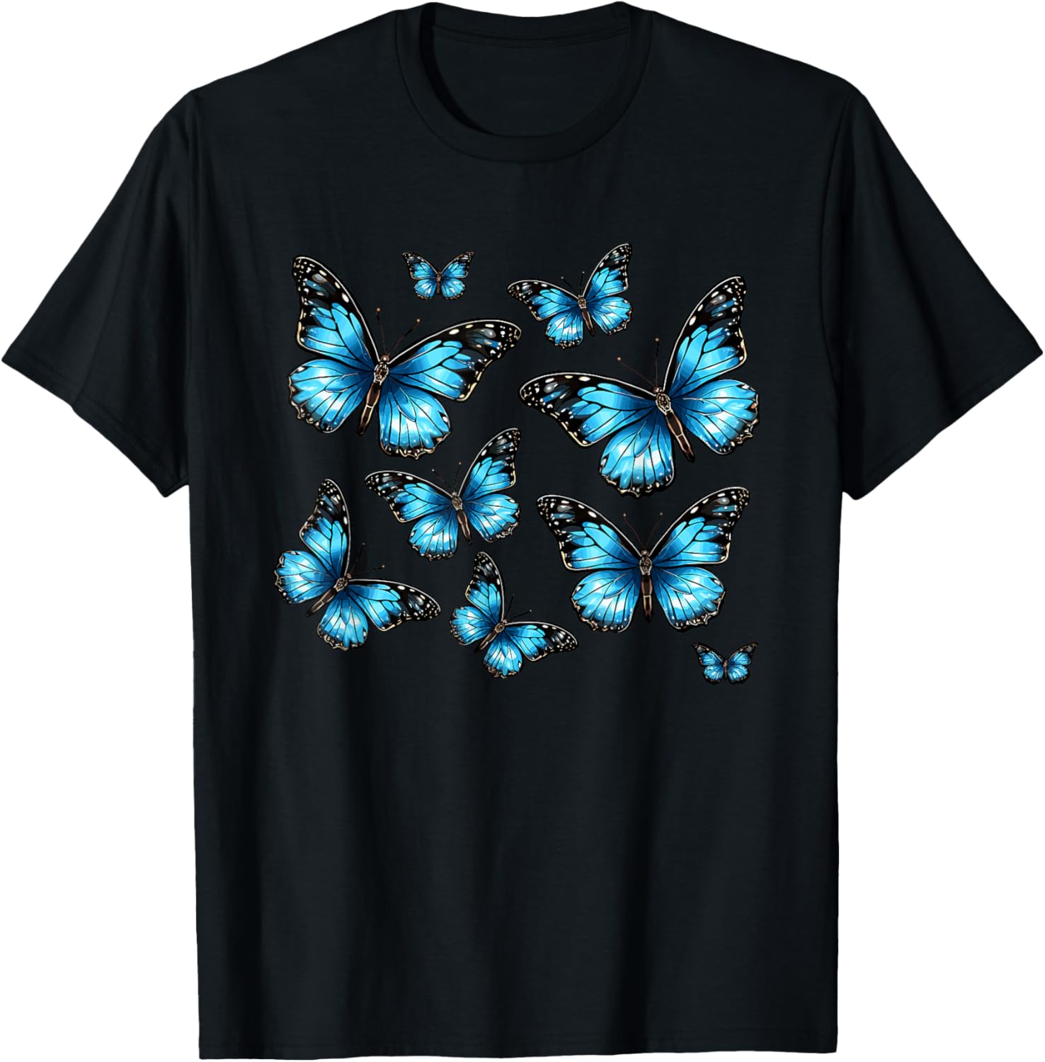 Blue Morpho Butterfly Art Entomologist Flower T-Shirt - T-Shirt | Black