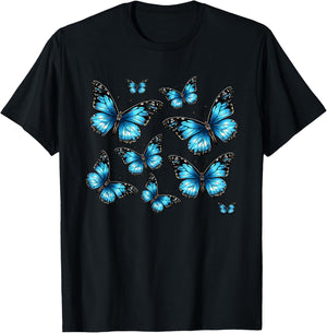Blue Morpho Butterfly Art Entomologist Flower T-Shirt - T-Shirt | Black