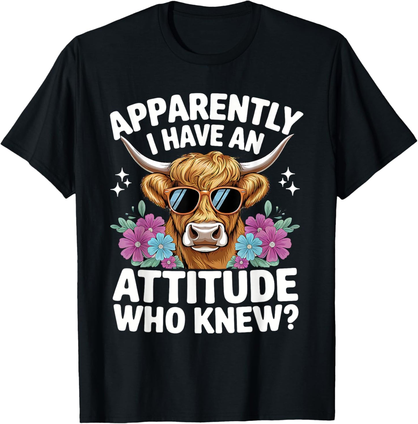 Apparently I Have An Attitude Who Knew Bleached Highland Cow T-Shirt - T-Shirt | Black