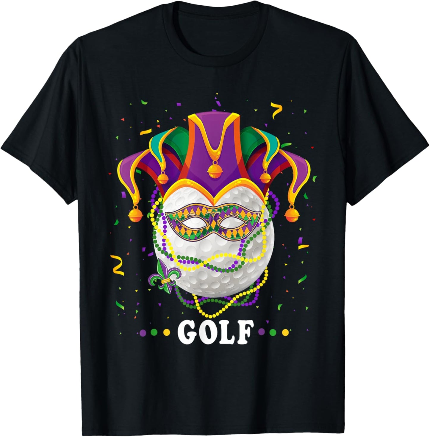 Golf Wearing Jester Hat Masked Beads Mardi Gras Golf Women T-Shirt - T-Shirt | Black