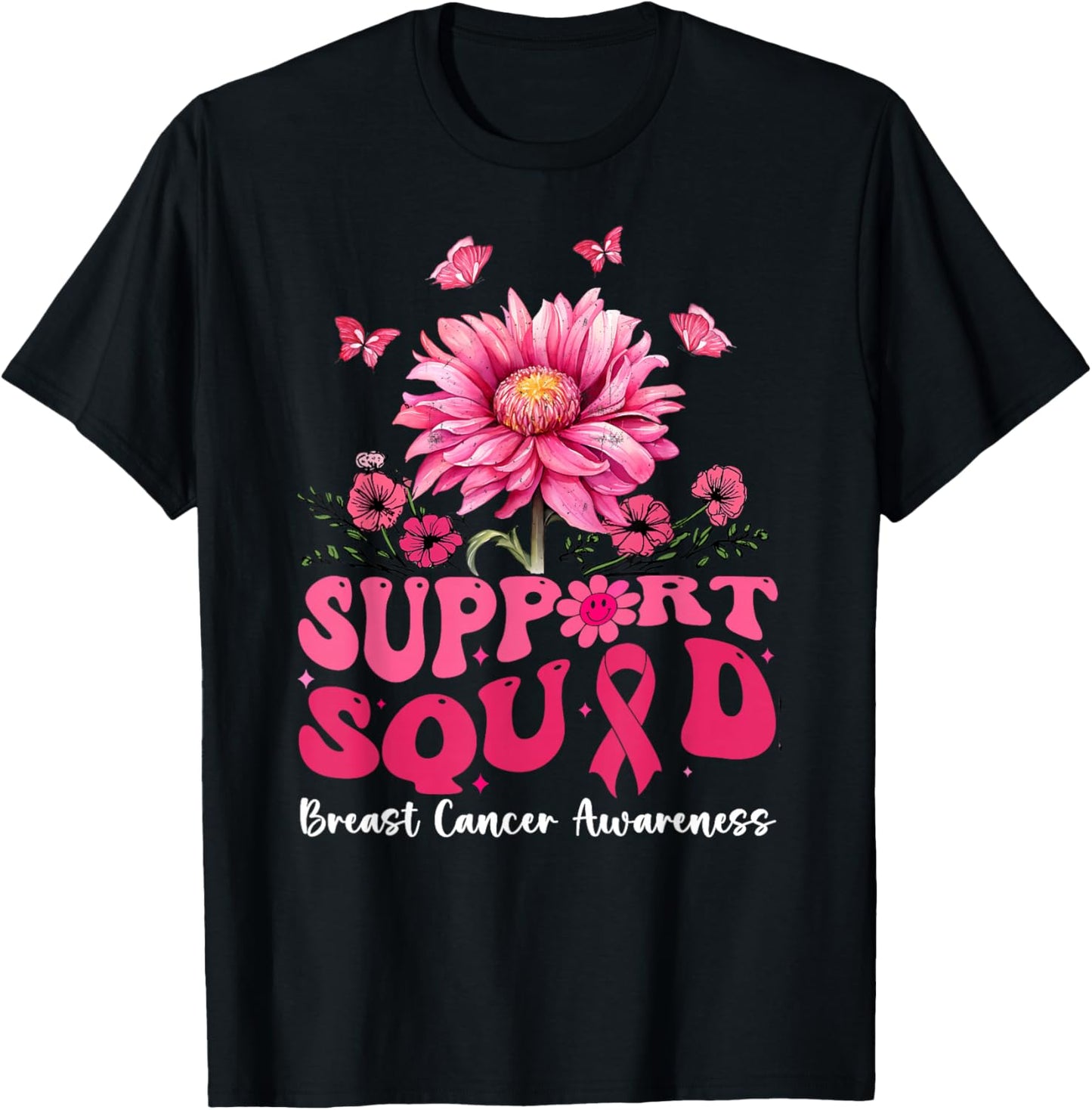 Breast Cancer Shirts , Support Squad Sunflower T-Shirt - T-Shirt | Black