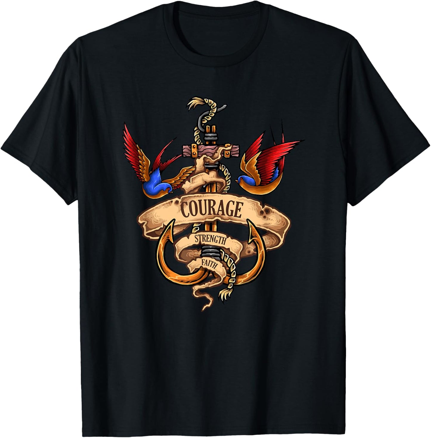 Merchant Mariner Sailor Captain Deck Hand Tattoo Swallows T-Shirt - T-Shirt | Black