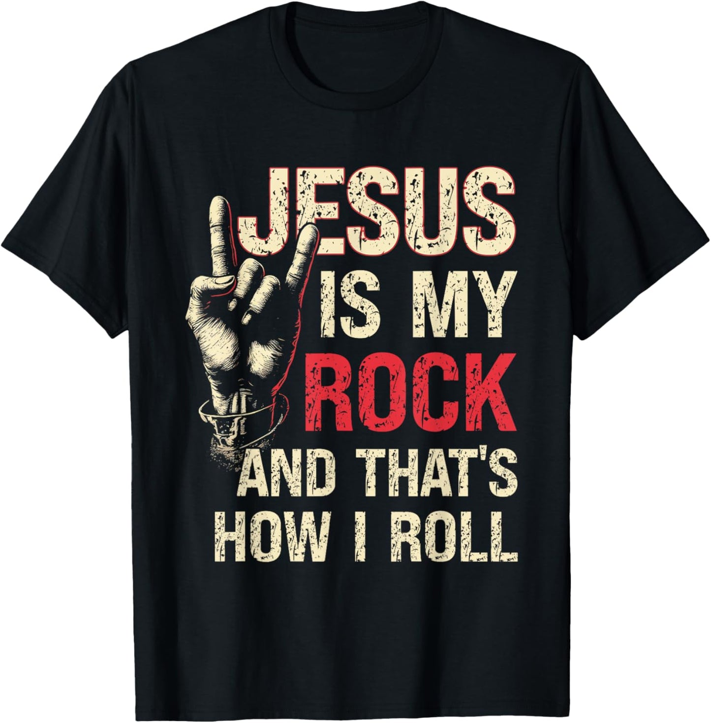 Jesus Is My Rock And That Is How I Roll Christian Guitarist T-Shirt - T-Shirt | Black