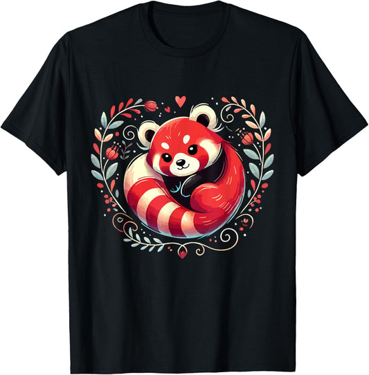 Red Panda Heart Love Design T-Shirt - T-Shirt | Black