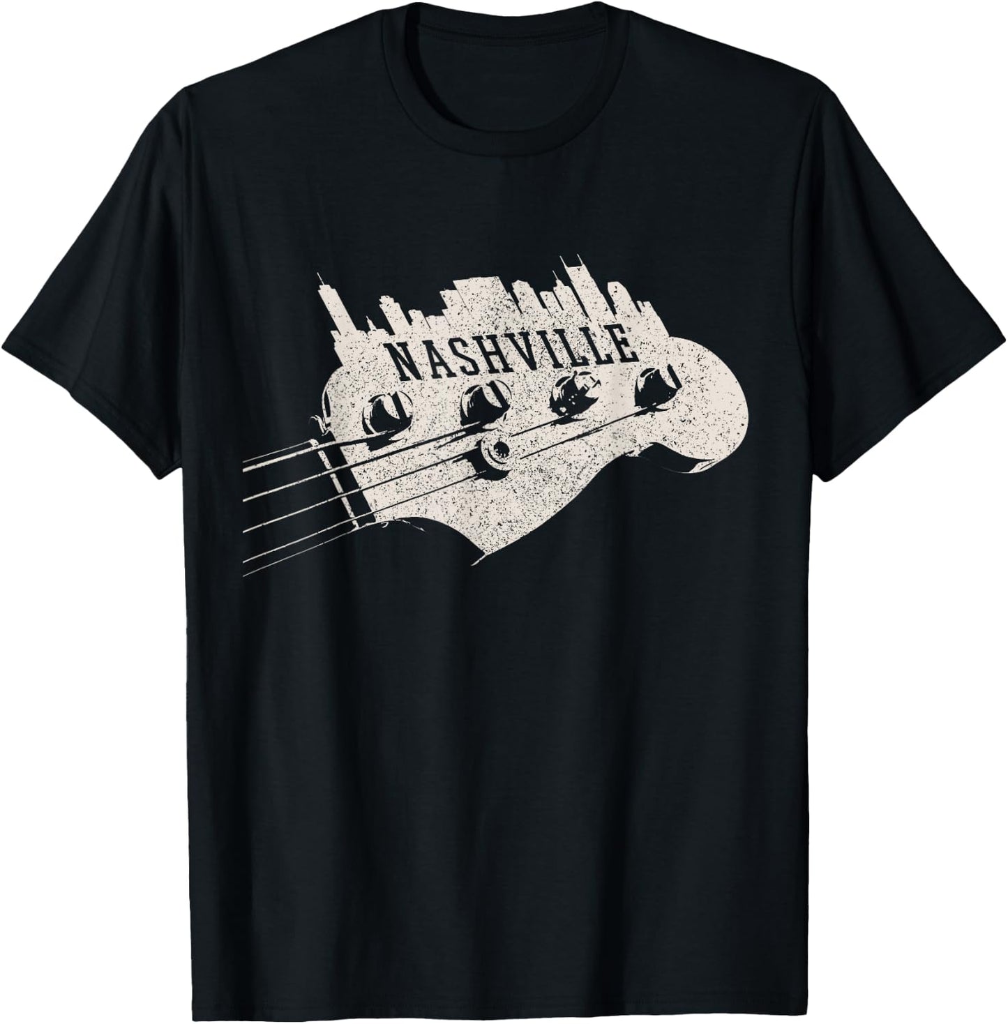Nashville Skyline - Bass Guitar Country Music City souvenir T-Shirt - T-Shirt | Black