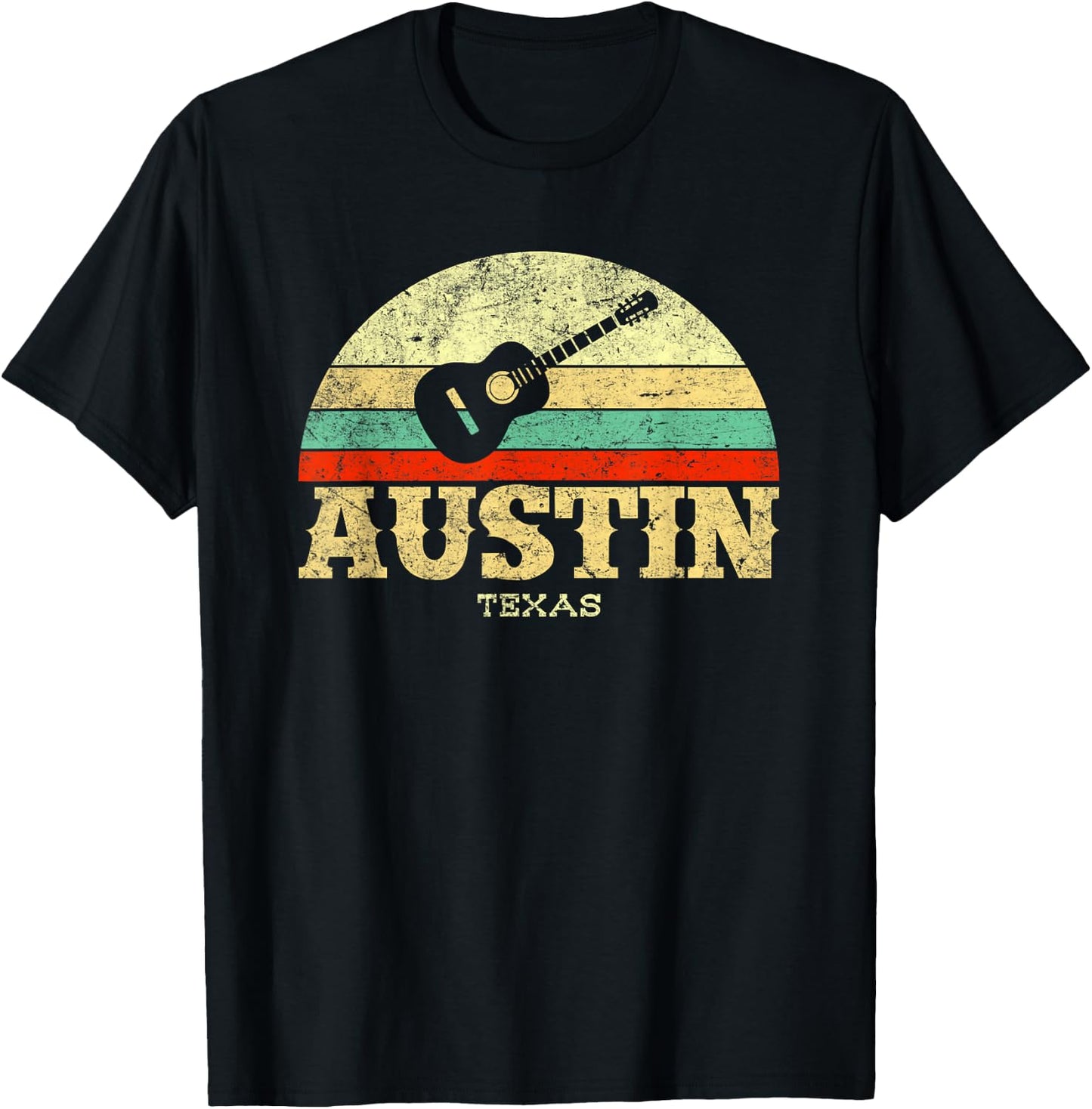 Retro Austin Texas Guitar Shirt Vintage Lone Star State T-Shirt - T-Shirt | Black