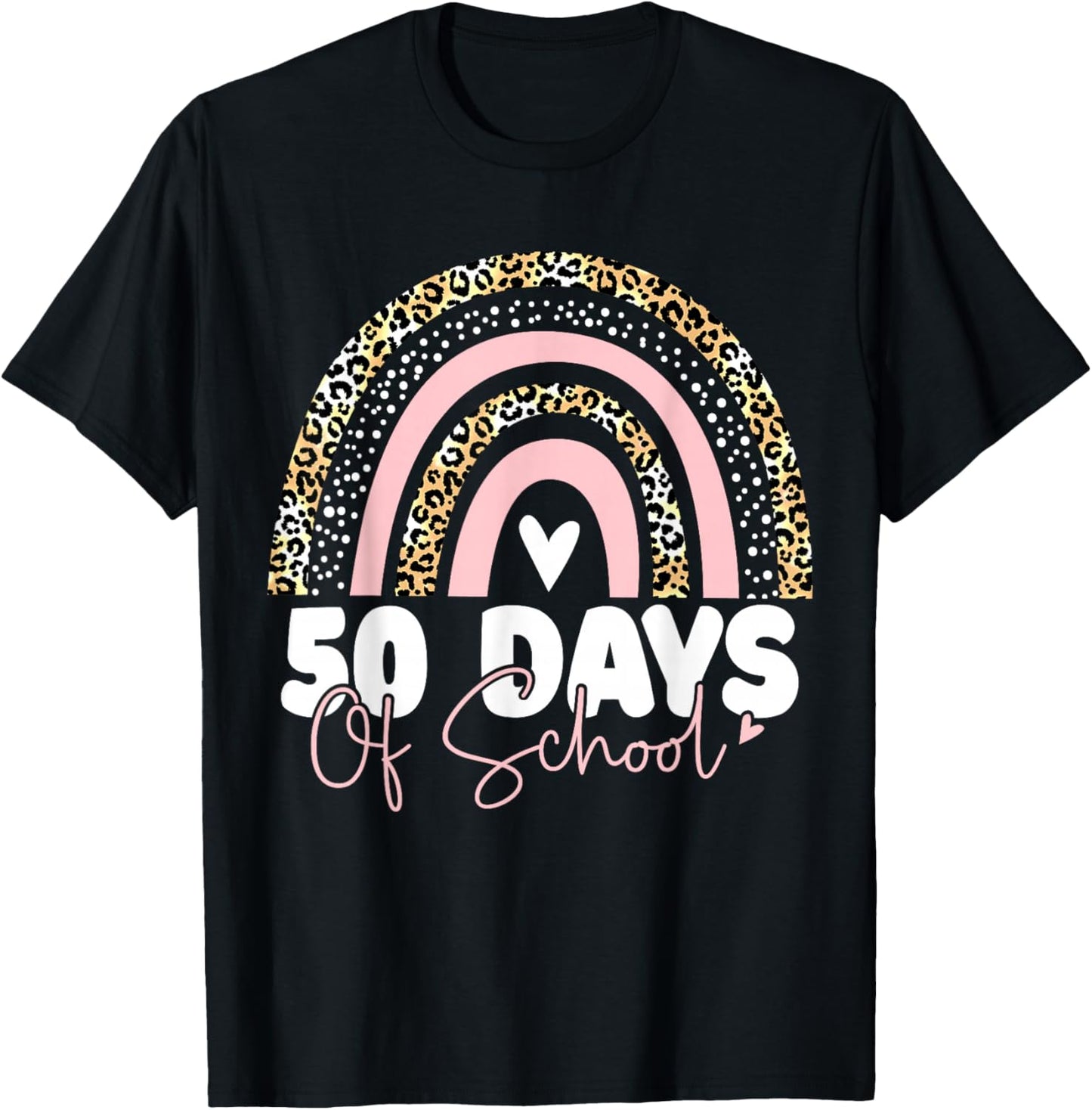 50th Day of School Teacher Rainbow Leopard 50 Days Smarter T-Shirt - T-Shirt | Black