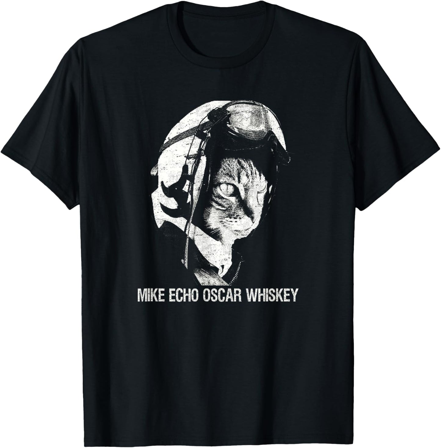 Mike Echo Oscar Whiskey MEOW Flying Cat T-Shirt - T-Shirt | Black