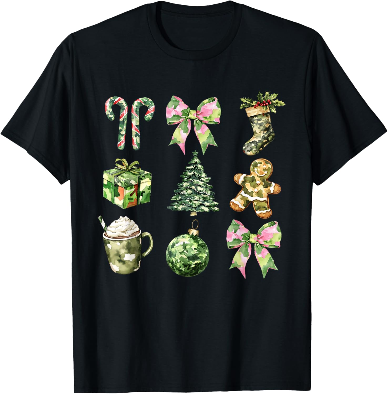 Camo Print Christmas Trees With Camouflage Print Xmas T-Shirt - T-Shirt | Black