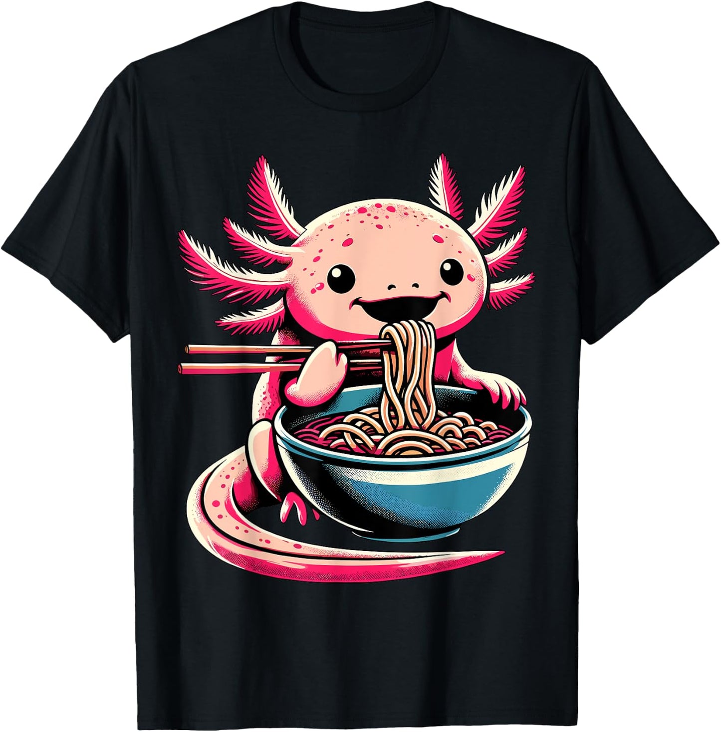 Kawaii Axolotl Eating Ramen T-Shirt - T-Shirt | Black