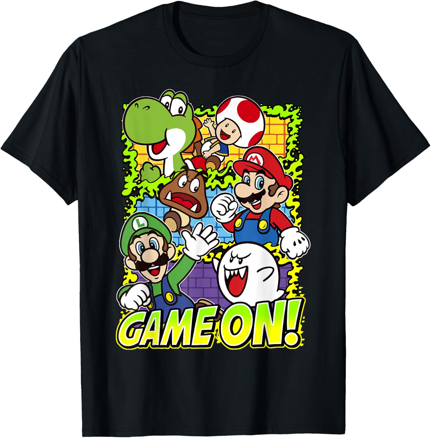 Super Mario Group Shot Game On T-Shirt - T-Shirt | Black