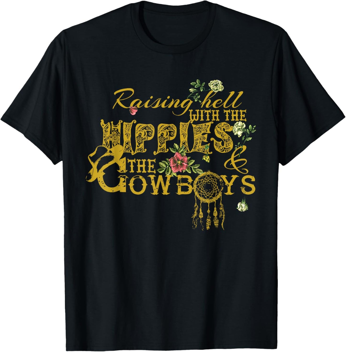 Raising Hell With The Hippies The Cowboys Black X-Small Vintage Casual T-Shirt - T-Shirt | Black