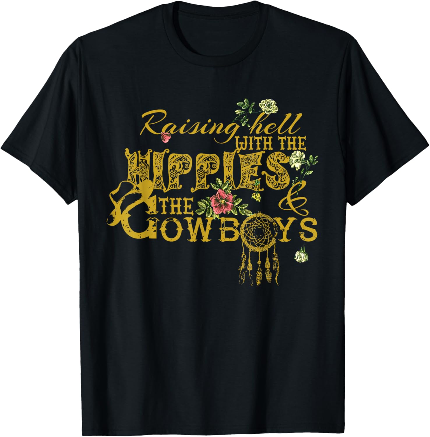 Raising Hell With The Hippies The Cowboys Black X-Small Vintage Casual T-Shirt - T-Shirt | Black
