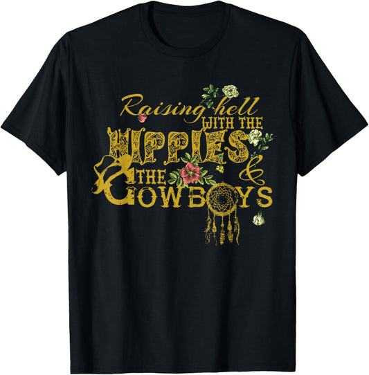 Raising Hell With The Hippies The Cowboys Black X-Small Vintage Casual T-Shirt - T-Shirt | Black
