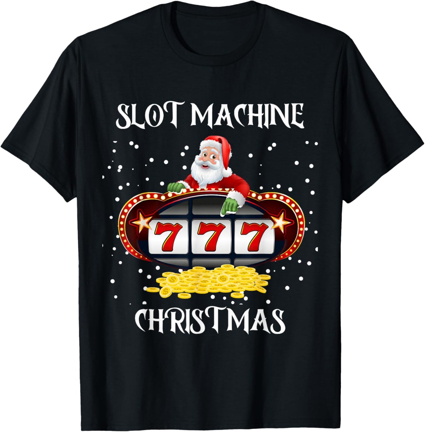 Slot Machine Queen Poker Night Christmas Casino Santa Claus T-Shirt - T-Shirt | Black