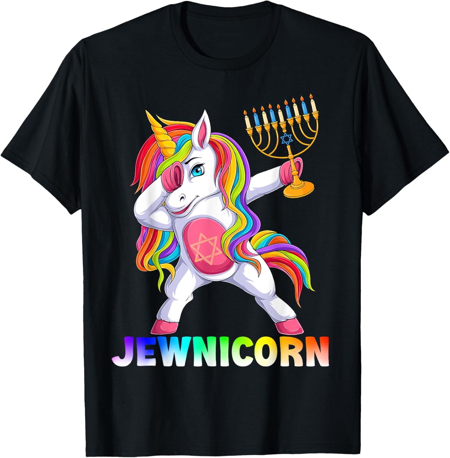 Hanukkah Dabbing Unicorn Jewnicorn Chanukah Jewish Xmas T-Shirt - T-Shirt | Black