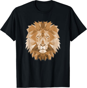 Big Lion Face Graphic Animal Polygon T-Shirt - T-Shirt | Black