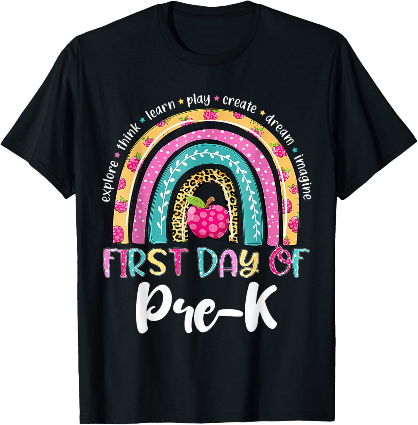 Back To School Shirt Rainbow Happy First Day Of Pre K Gift T-Shirt - T-Shirt | Black